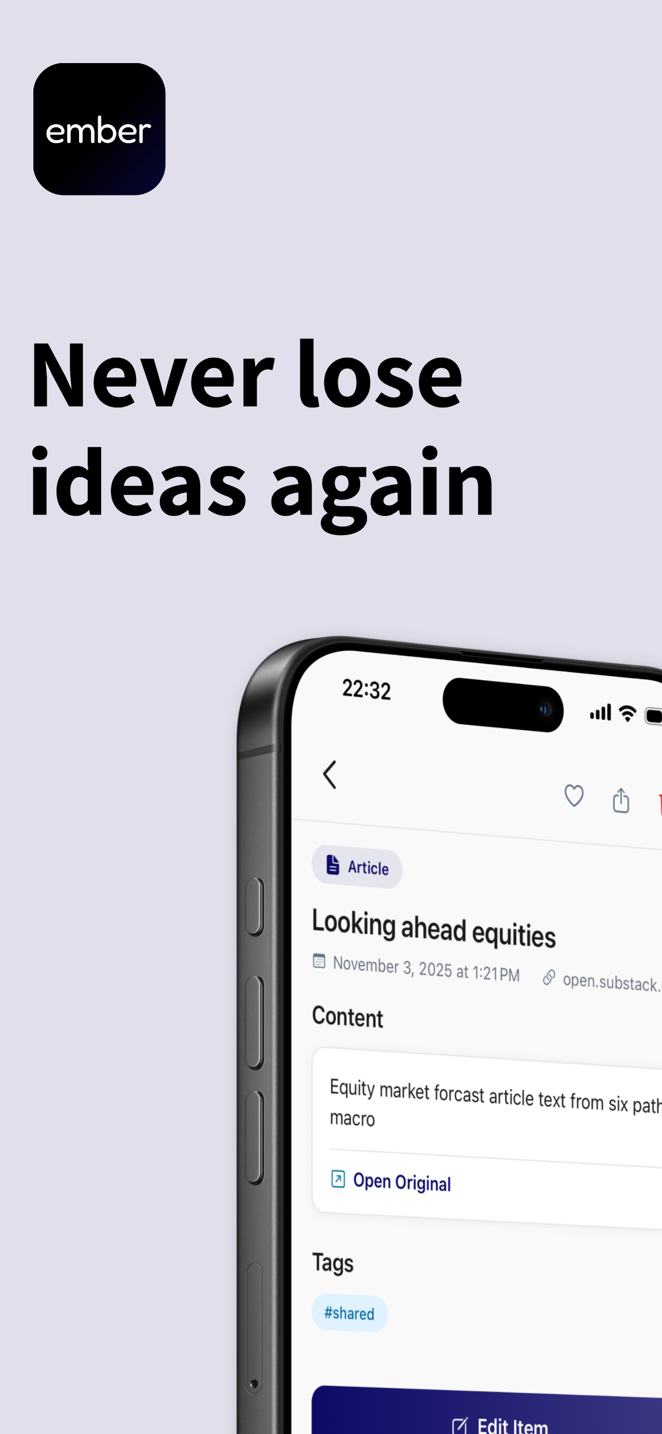 Never lose ideas again - Article detail view